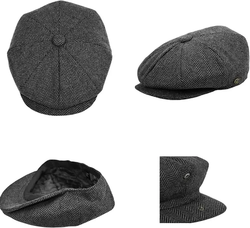Vista 3 de EPOCH Gorra de lana para hombre, sombrero de golf Applejack de cabbie de tweed de conducción en espiga Nsb2317