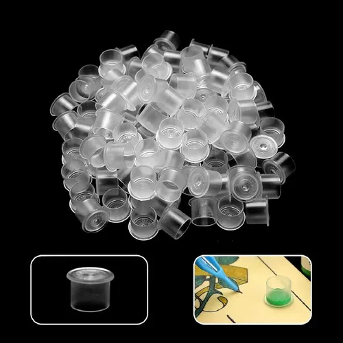 Vista 6 de Tapas de tinta para tatuaje, 1000 vasos de tinta para tatuajes con base de 0.433 in, tapas de tatuaje de plástico para suministros de tatuaje