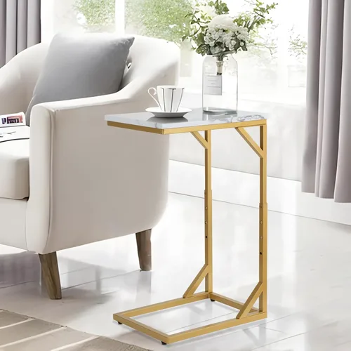 Vista 8 de Serteaw Mesa auxiliar en forma de C, mesa auxiliar resistente para sofá, mesita de noche, espacio pequeño, bandeja para TV, soporte para tocadiscos