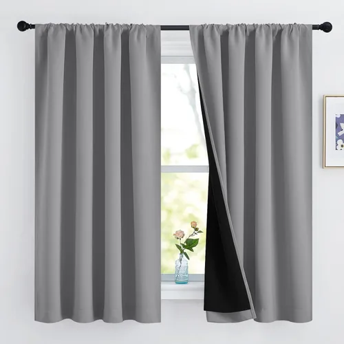 Vista 75 de NICETOWN Biscotti Beige 100% Cortinas opacas de 45" de largo para cocina, bolsillo con varilla para sótano completamente opaco, cortinas térmicas