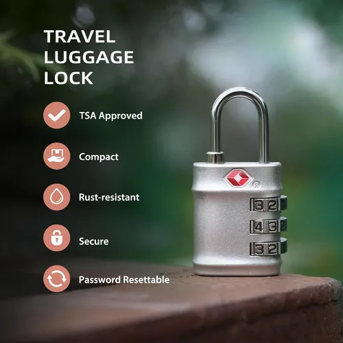 Vista 3 de Cerraduras de equipaje aprobadas por la TSA, combinación de candados pequeños para artículos esenciales de viaje, cerraduras TSA para equipaje