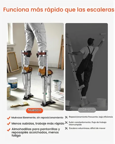 Vista 6 de VEVOR Zancos para paneles de yeso, zancos de pintor de aluminio ajustables de 16.1 a 24.1 pulgadas, capacidad de carga de 228 libras, patas de goma