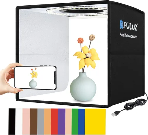 Vista 10 de Caja de luz portátil para fotos de 10 pulgadas, tienda de campaña plegable para estudio de fotografía con barra de luz LED, 20 cuentas LED, 550 lm