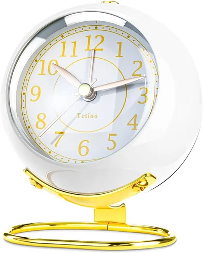 Vista 10 de Tetino Relojes despertadores analógicos, retroiluminación retro, bonito diseño simple, pequeño reloj de escritorio con luz nocturna, silencioso sin