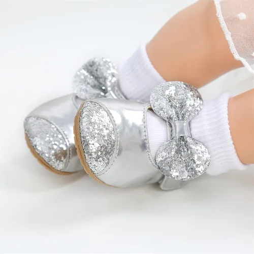 Vista 3 de Zapatos planos Mary Jane para bebé con diadema de lazo, vestido de princesa floral para bebé, suela suave, zapatos de cuna antideslizantes