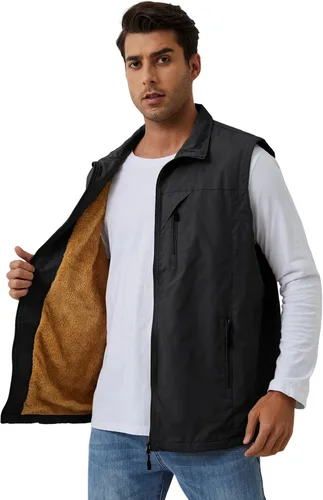 Vista 4 de Gihuo Chaleco de forro polar con forro de sherpa para hombre, chaleco de pesca de invierno para viajes