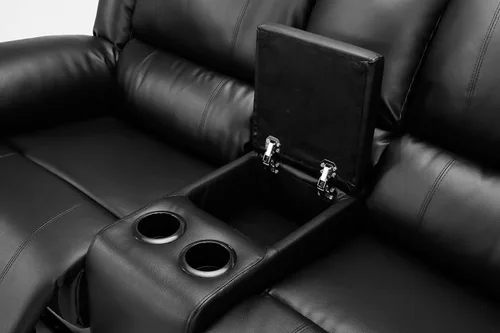 Vista 7 de cjc Sofá modular reclinable de cuero para sala de estar, sofá en forma de L, 2 consolas, 4 portavasos y almacenamiento, juego de sofás tapizados