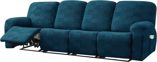 Vista 23 de vctops 10 fundas geométricas para sofá reclinable copetudo, suaves, elásticas y suaves de 4 asientos, funda antideslizante para sofá, protector