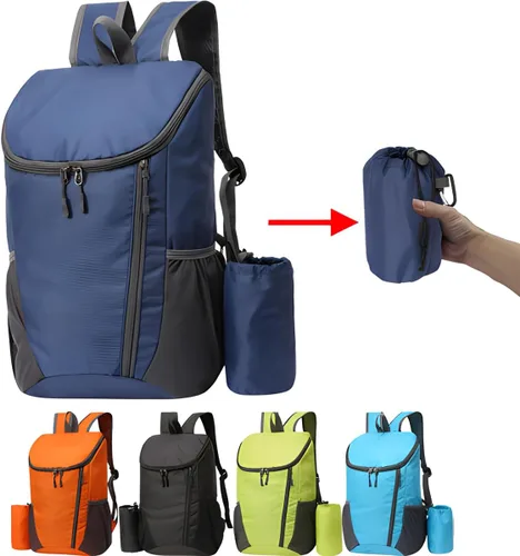 Vista 4 de Mochila plegable portátil, mochila plegable para montañismo, mochila ultraligera para ciclismo al aire libre, mochila de senderismo para viajes Negro