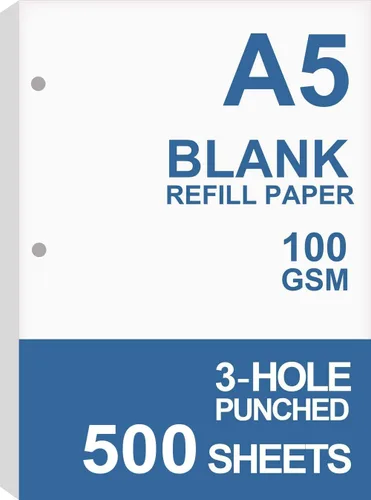 Vista 7 de Papel de relleno A5, repuestos para planificador de 3 agujeros, organizador, carpetas, total de 100 hojas/200 páginas, 100gsm, en blanco, papel