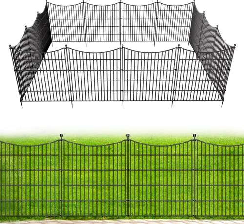 Vista 10 de 5 paneles de valla para perros sin excavación al aire libre para patio, 24 pulgadas (alto) x 10 pies (largo), valla decorativa alta de jardín