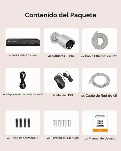 Vista 8 de Sistema de cámara de seguridad PoE, 4 cámaras IP con cable de 5 MP con cable para el hogar, micrófono integrado, detección de vehículos humanos