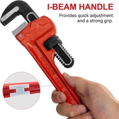 Vista 3 de MAXPOWER Llave de tubo recto de 12 pulgadas, llave de fontanero ajustable resistente, herramienta de plomería de acero tratado térmicamente