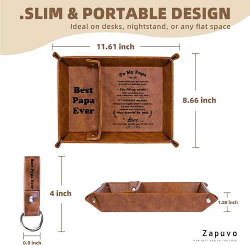 Vista 8 de Bandeja y llavero de piel sintética con texto en inglés "Best Papa Ever", regalos únicos para papá y abuelo, regalos de cumpleaños para papá de hija