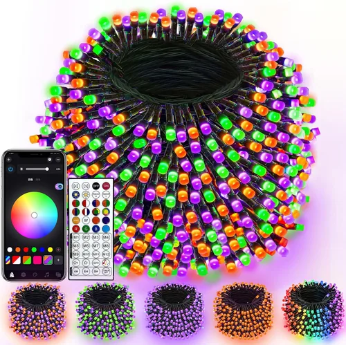 Vista 15 de Luces de cadena navideñas conectables de 240 LED de 88 pies, 13 modos, para interiores y exteriores, cable verde extensible, luces de árbol