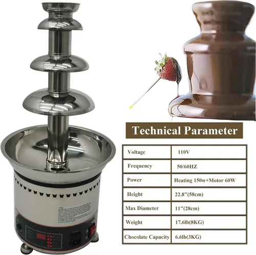 Vista 5 de Máquina de fuente de chocolate para fiesta, 4 niveles, acero inoxidable, fuente de chocolate caliente, fuente de cascada, fuente de fondue