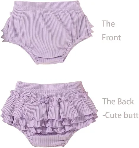 Vista 3 de Conjunto de 3 piezas de algodón de punto acanalado con volantes, camisola de verano con diadema, color liso