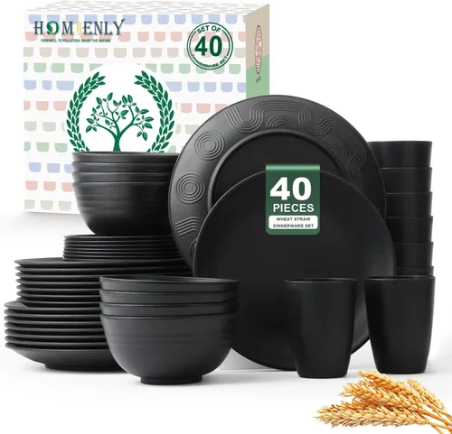 Vista 20 de Homienly Juegos de Vajilla Premium de Paja de Trigo, Platos y Tazones Ligeros e Irrompibles, Tazas, Servicio para 4, Apto para Lavavajillas