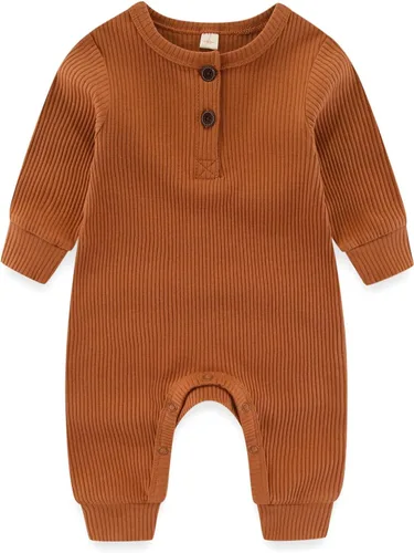 Vista 4 de IADOER Mameluco de una pieza para bebés recién nacidos niños y niñas con puños de manopla, paquete de 3, manga larga acanalado con botones, conjunto