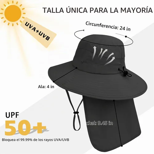 Vista 6 de Sombreros de sol para hombres y mujeres, protección UPF 50+, sombrero de Negro