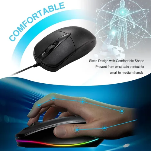 Vista 6 de 60 unidades de mouse USB con cable negro para computadora, a granel, 1000 DPI, 3 botones, con cable con cable con cable para oficina en casa