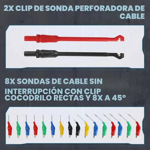 Vista 5 de Kit de cables de prueba de circuito automotriz de 110 piezas, kit de cables de multímetro, herramientas de diagnóstico automático multifunción