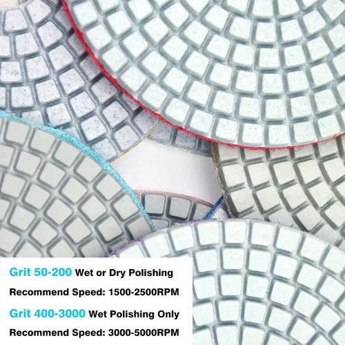 Vista 7 de Almohadillas de Pulido de Diamante de 5 Pulgadas con Almohadillas de Respaldo de Gancho y Bucle de 5/8"-11, Kit de 10 Piezas de Herramientas
