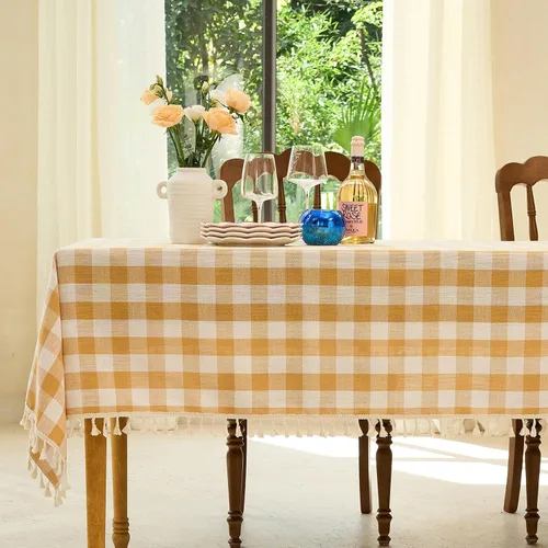 Vista 13 de Midsummer Breeze - Mantel a cuadros cuadrado de mezcla de algodón y colección Gingham, ideal para cocina, restaurante, casa de campo, decoración