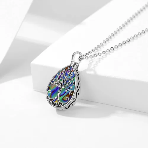 Vista 61 de Collar con colgante de urna de cenizas de cremación y árbol de la vida para mujer, plata de ley US1