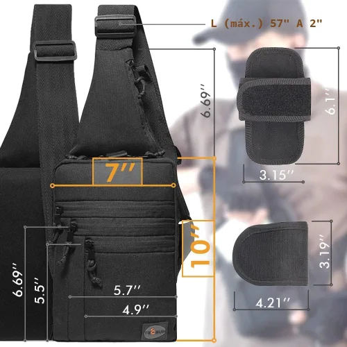 Vista 2 de TECEUM Bolso bandolera táctico compacto – CCW para todos los días – Más de 10 estilos – Bolso cruzado de hombro para transporte oculto de pistola