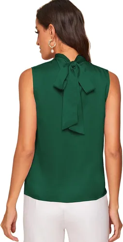 Vista 2 de Verdusa Blusa de satén con cuello alto falso plisado sin mangas para mujer