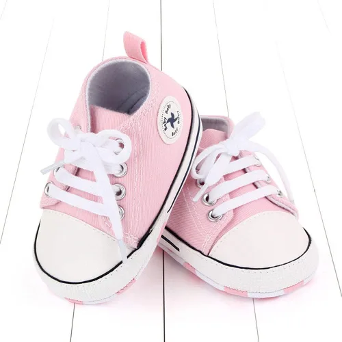 Vista 3 de Sekantrol Zapatos unisex para bebés, niñas y niños, suela suave, lona para recién nacidos, primeros pasos, zapatillas altas antideslizantes