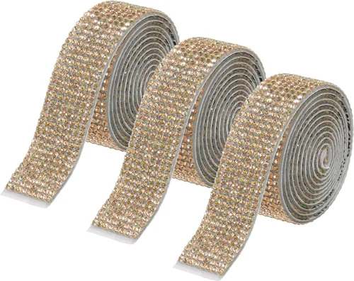 Vista 63 de MECCANIXITY 3 rollos de cinta de diamantes de imitación autoadhesiva de 3 yardas y 0.315 in para proyectos de artes y manualidades, pasteles de Beige