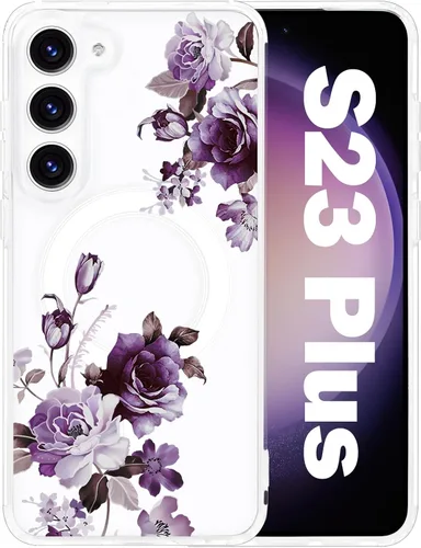Vista 69 de Funda magnética para Samsung Galaxy S22 Ultra Flower, compatible con MagSafe, patrón floral transparente a prueba de golpes, parte trasera