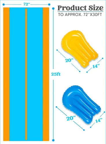 Vista 9 de Sloosh Tobogán acuático de doble carril, tobogán de agua resistente de 25 x 6 pies con aspersor y 2 tablas inflables para adultos y niños, fiesta