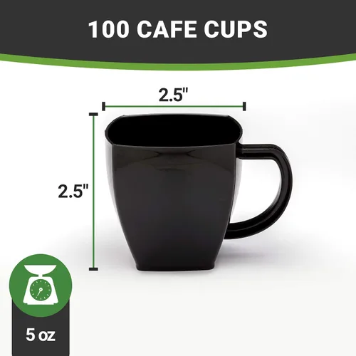 Vista 12 de Restaurantware -Tazas cuadradas de 5 onzas para café expreso, 100 tazas de café de plástico desechables - Plástico PS, con asas, taza de postre
