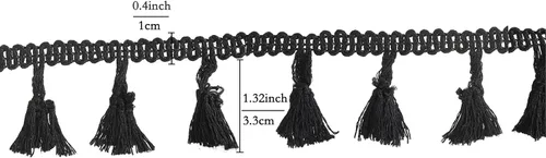 Vista 6 de Borla con flecos de 20 yardas, cinta de encaje de algodón para accesorios de costura, manualidades y decoración del hogar (negro)