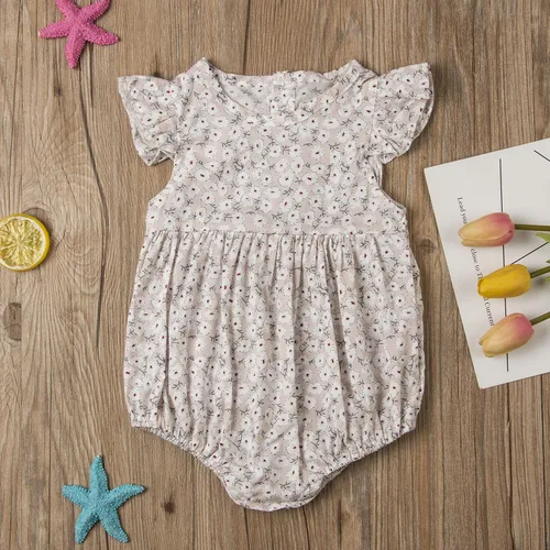 Vista 2 de Ropa de una pieza de verano para bebé niña, sin mangas, de algodón, lino, mameluco con diadema Albaricoque