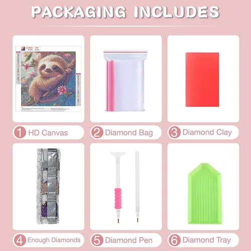 Vista 6 de Kits de pintura de diamantes de perezoso RICUVED para adultos, kits de arte de diamantes de flores 5D para animales para principiantes, kits de arte