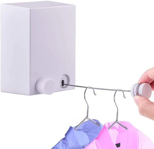 Vista 6 de Tendedero retráctil, cuerda de ropa ajustable para interiores y exteriores con funda ABS + aluminio, cuerda de secado de lavandería montada