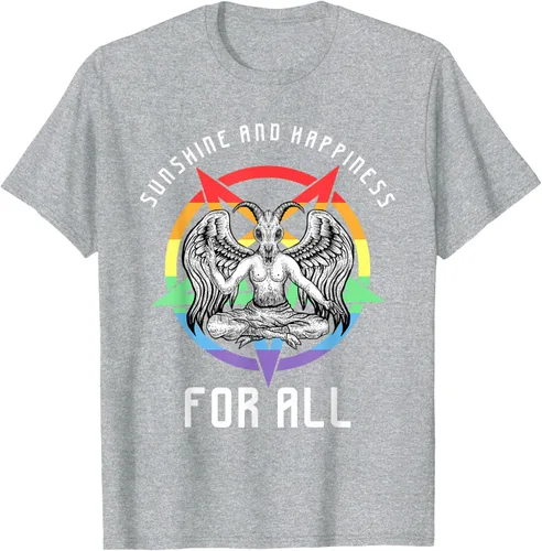 Vista 38 de Funny Sunshine and Happiness for All LGBT Gay Pride Baphomet Camiseta Negro