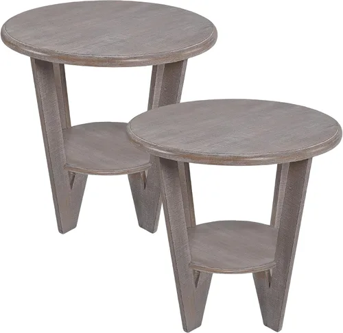 Vista 12 de COZAYH Mesa auxiliar redonda de granja X 2P con patas de madera entrecruzadas, mesa auxiliar rústica francesa para comedor o sala de estar, moderna