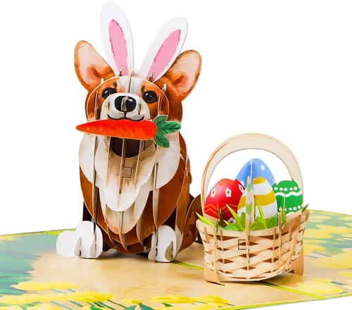 Vista 11 de D4DREAM Tarjeta desplegable de Pascua con sobre, 6 x 8 pulgadas, cesta de huevos de Pascua 3D, tarjeta de felicitación de conejo, ramo de flores