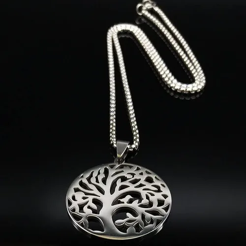 Vista 3 de 2024 Tree of Life Stainless Steel Necklaces for Women Silver Color Statement Necklace Jewelry Bisuteria