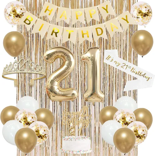 Vista 17 de Trgowaul Decoraciones de 9º cumpleaños para niñas, pancarta, banda y corona, decoración de pastel, globo de número 9, cortinas de flecos