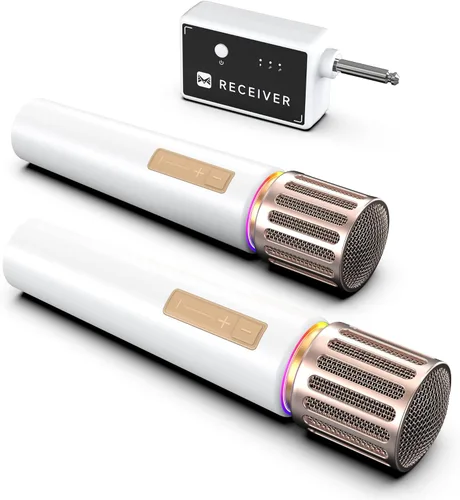 Vista 8 de Micrófonos inalámbricos, micrófono inalámbrico con conexión de chip uno a uno, batería recargable de 40H, alcance de 200 pies, plug and play, diseño