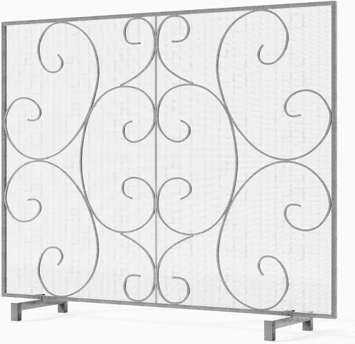 Vista 9 de Kingson Pantalla decorativa para chimenea de panel único independiente, cubierta artesanal de malla metálica duradera, protector contra chispas