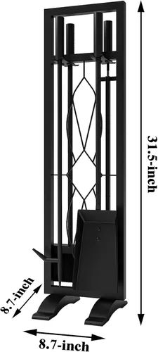 Vista 3 de Fire Beauty Juego de herramientas para chimenea, 5 piezas, accesorios de chimenea, kit de fuego con soporte, herramientas para estufas de leña