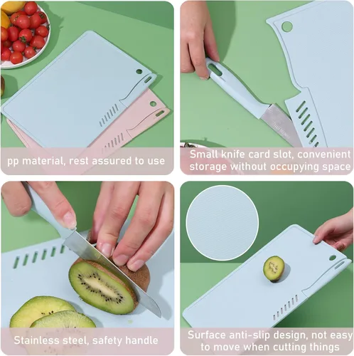 Vista 4 de Plplaaoo Mini tablas de cortar para cocina Tabla de cortar de plástico con agujero para colgar cuchillos Juego de tablas de cortar