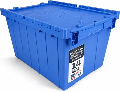 Vista 11 de IDL Packaging Bolsa de plástico industrial de 10 galones con tapas con bisagras, color azul, paquete de 1 – Contenedor grande resistente de 22
